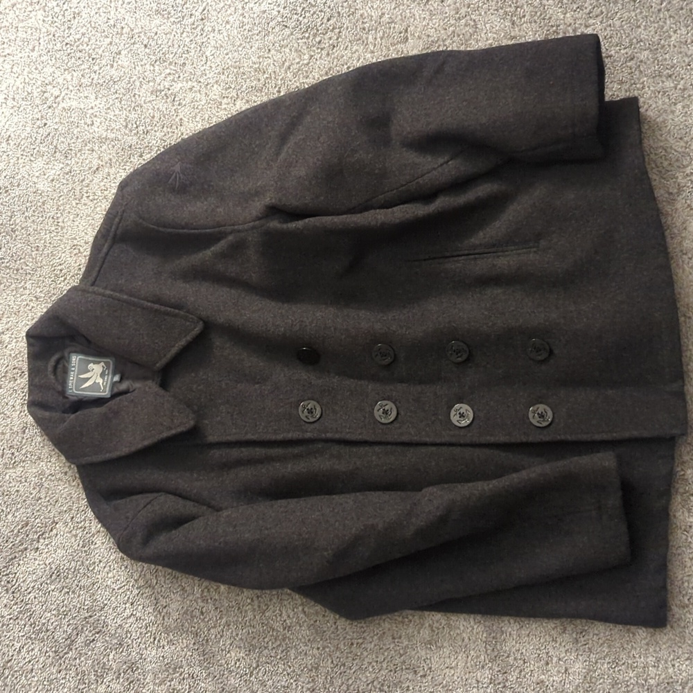 Spiewak Men's Dark Brown Double-Breasted Wool Peacoat